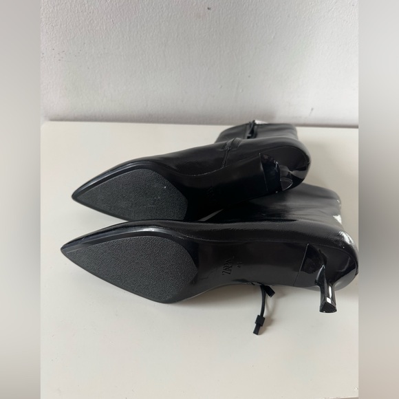 Zara Glossy Black Kitten Heeled Boots - Picture 3 of 6